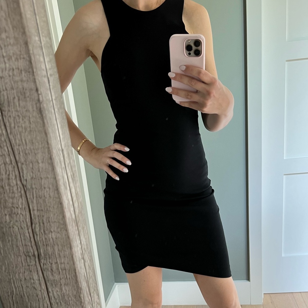 Helmut Lang asymmetrical black mini dress in small